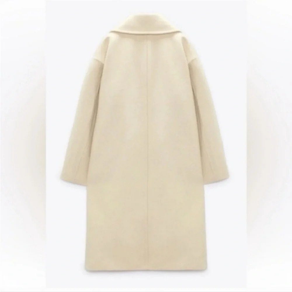 NWT Zara Oversized Double Breasted Pockets Vanilla Cream Long Jacket Sz XL